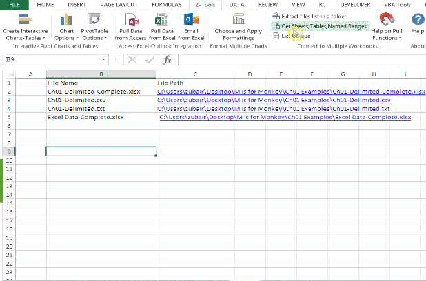 Get Sheet Names, Named Ranges and Excel Tables